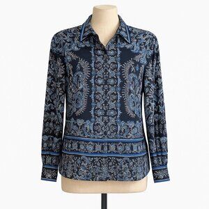 Anthropologie Hale Bob Los Angeles Paisley Floral Print Blouse Blue Size XS